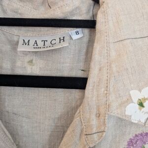 MATCH Beige Linen Shirt with White & Purple Floral Accents